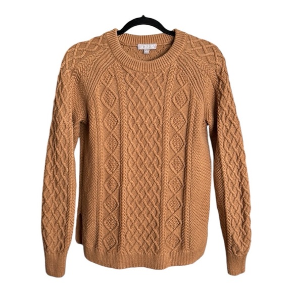 J. CREW Cable Knit Sweater Cotton Fisherman Chunky Tan, Size Small - Picture 1 of 15